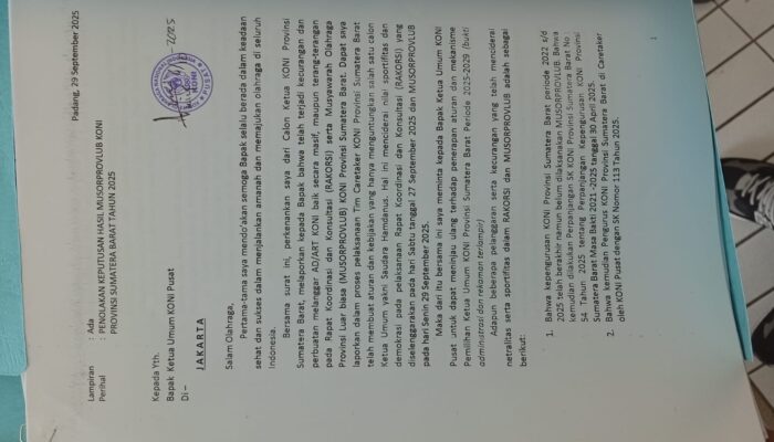 Laporan Telah Diterima Ketum KONI Pusat, Tommy Masukan Laporan ke Baki